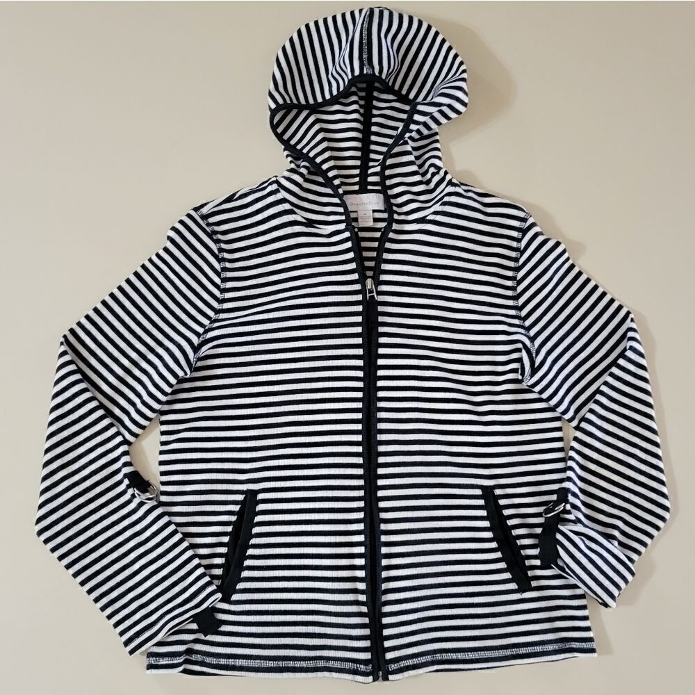Charter Club Women's Black Stripe Zip Front Hoodie